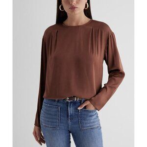 Express Women's Satin Long Sleeve Pleated Gramercy Tee Top Rust Size XS NWT $54